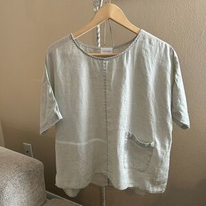 Pure Jill Linen Garment Dyed Short Sleeve Boxy Top Light Green Gray Size XS